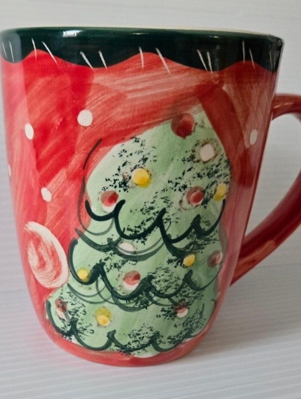 Studio 33 Hand Painted Christmas Tree Ceramic Mug Red Green Holiday